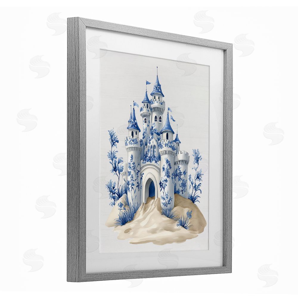 Lettered and Lined Funky Toile Castle Gray Framed Print Under Glass Wall Art