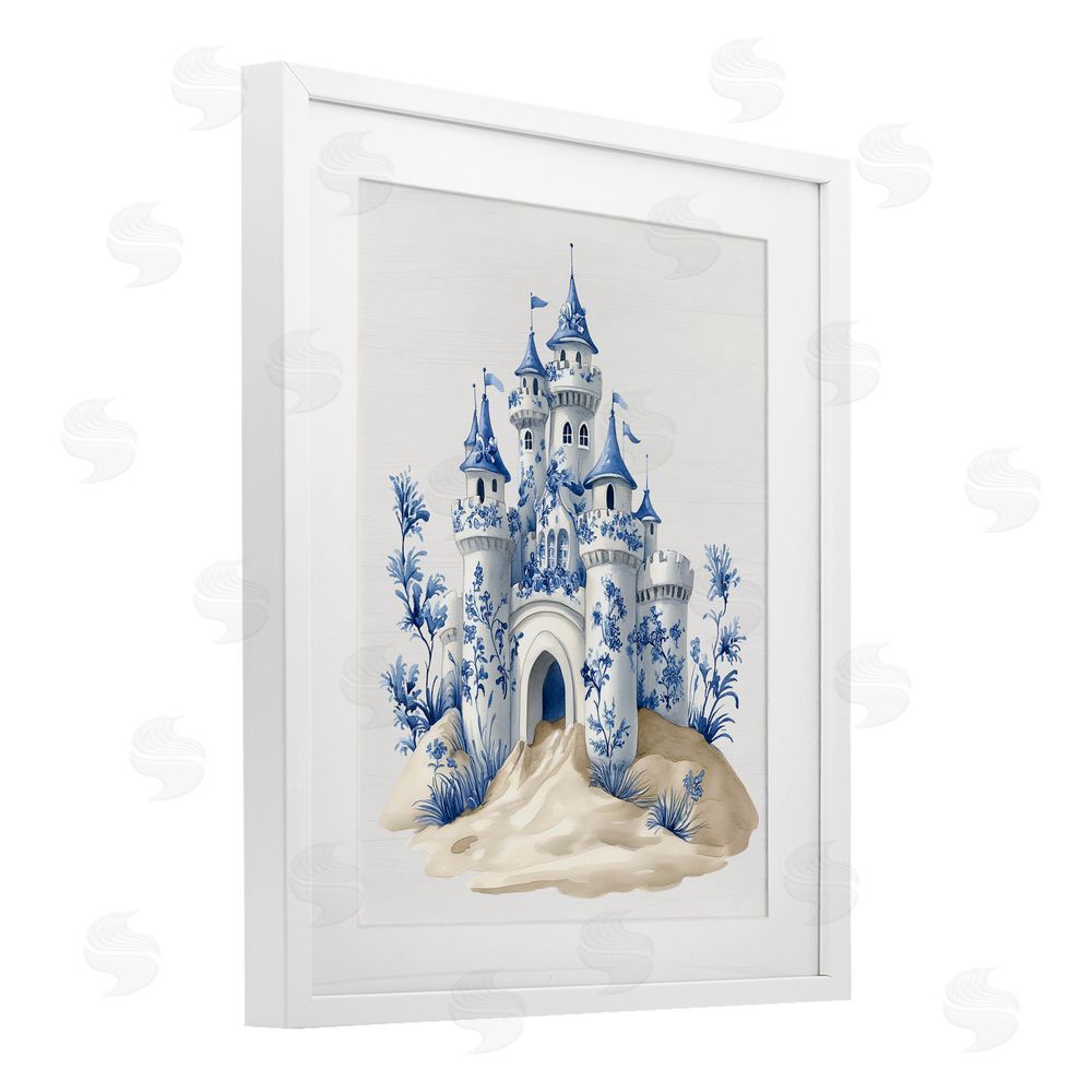 Lettered and Lined Funky Toile Castle White Framed Print Under Glass Wall Art