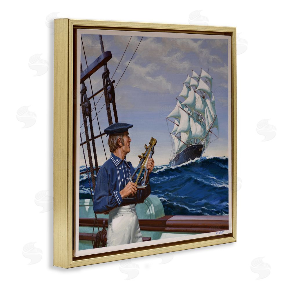 Wind River Studios Flying Cloud Sailing Ship Gold Floating Frame Canvas Wall Art Print