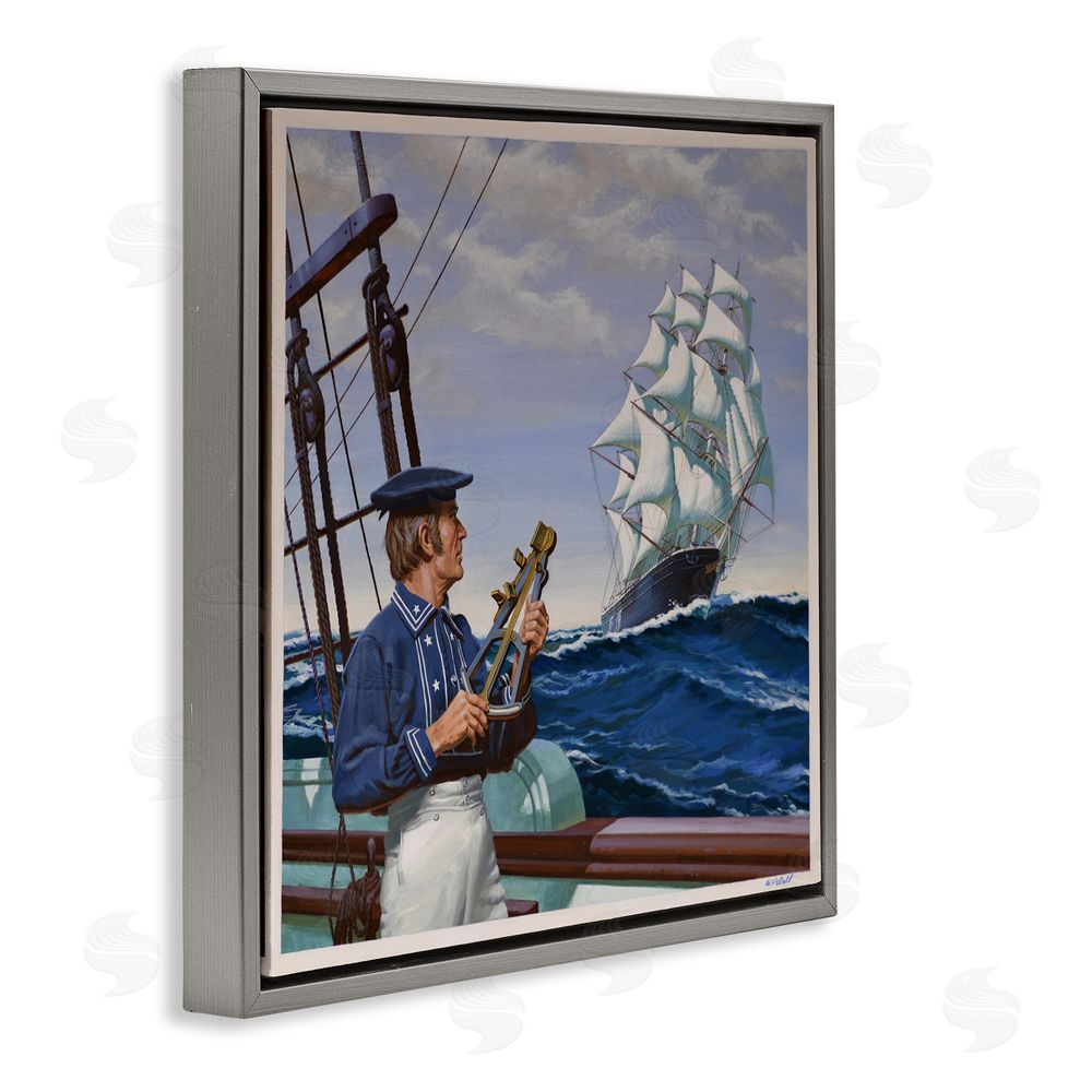 Wind River Studios Flying Cloud Sailing Ship Gray Floating Frame Canvas Wall Art Print