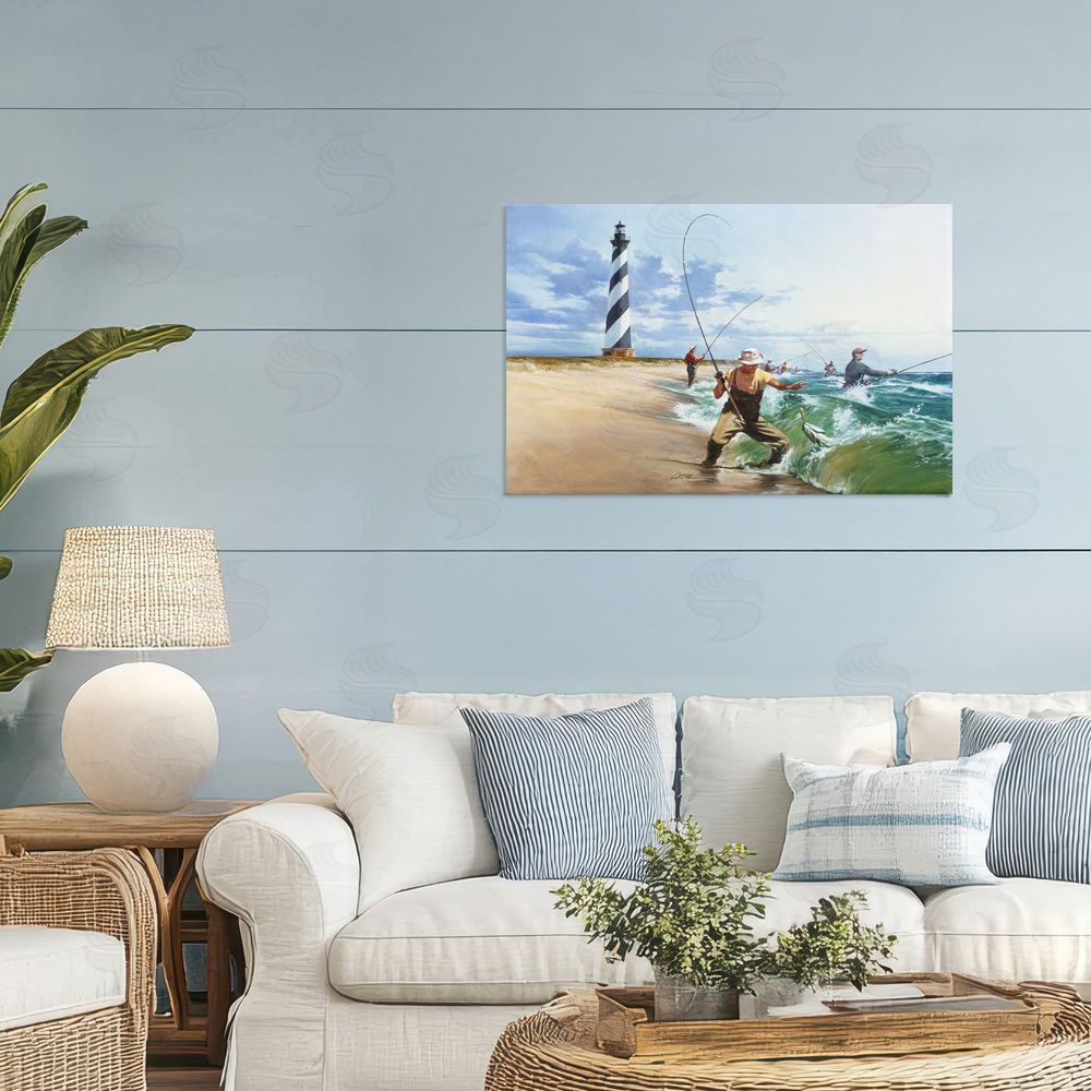 Wind River Studios Cape Hatteras Fishermen Stretched Canvas Wall Art Print in Room