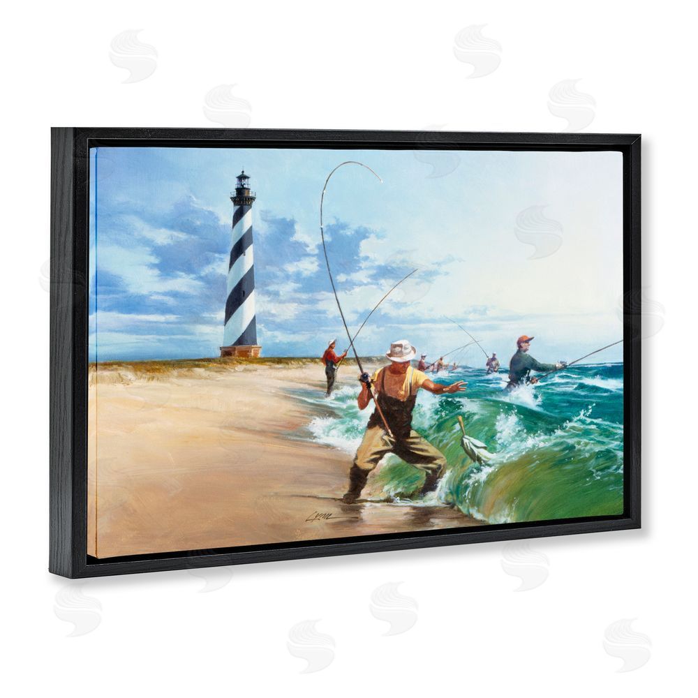 Wind River Studios Cape Hatteras Fishermen Black Floating Frame Canvas Wall Art Print