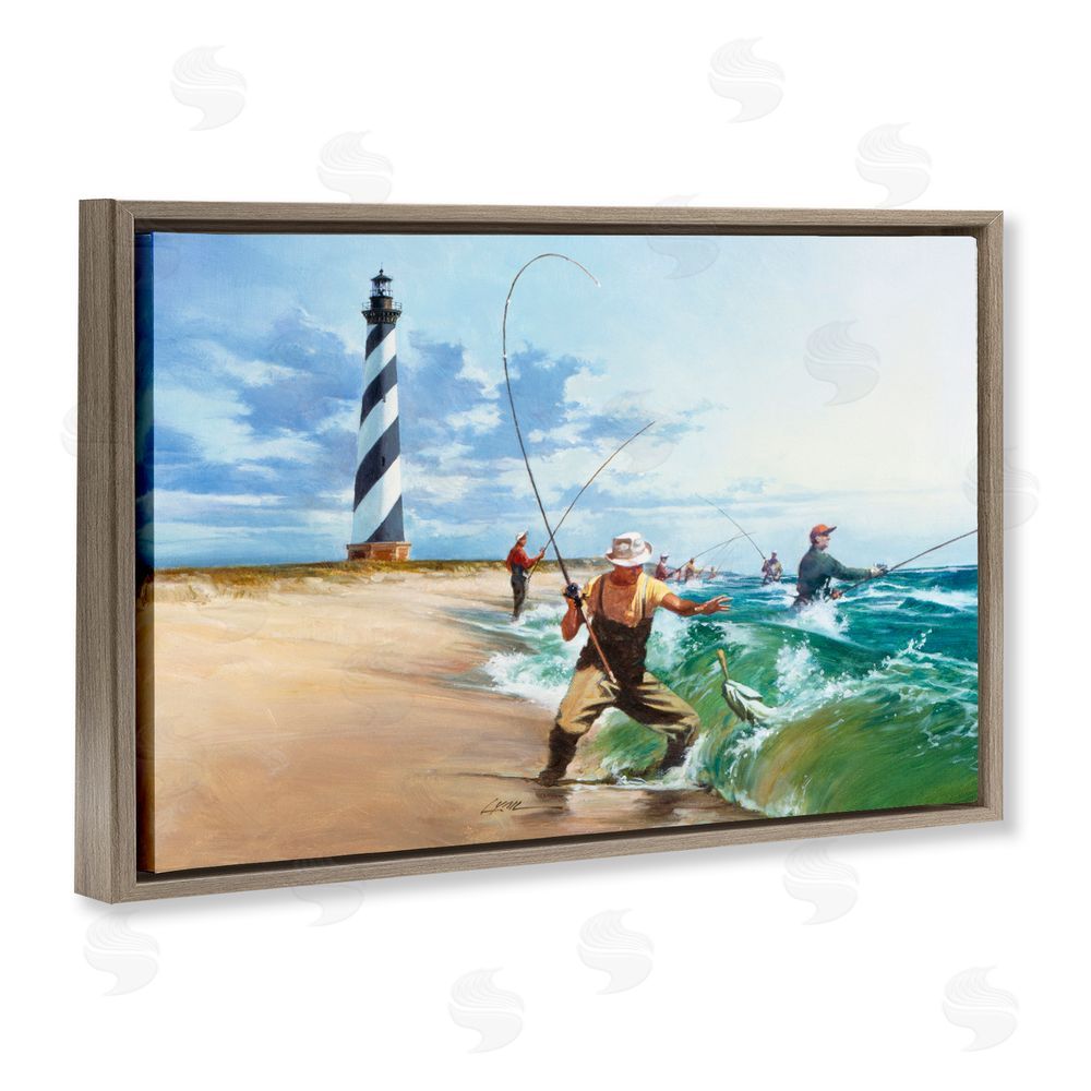 Wind River Studios Cape Hatteras Fishermen Brown Floating Frame Canvas Wall Art Print