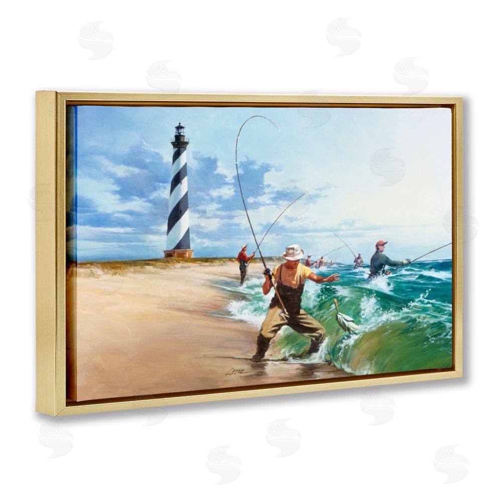 Wind River Studios Cape Hatteras Fishermen Gold Floating Frame Canvas Wall Art Print