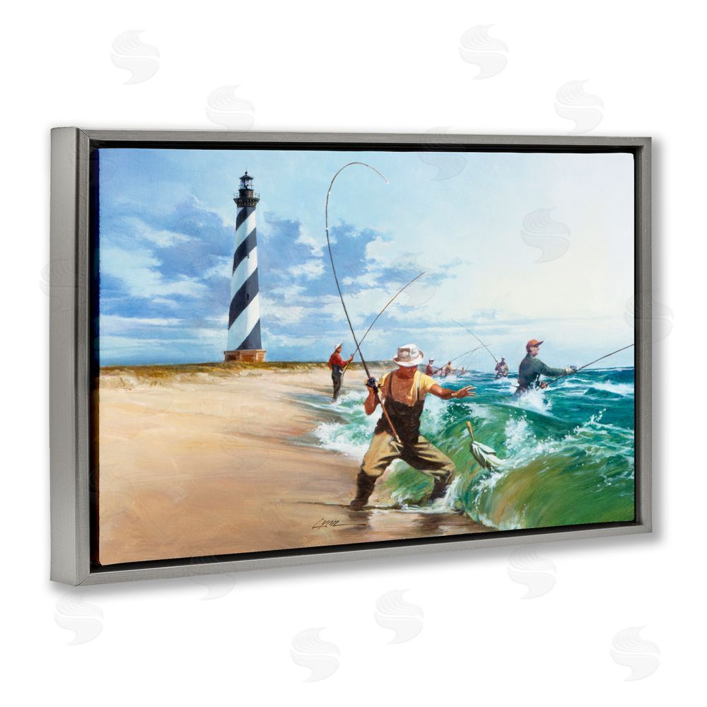 Wind River Studios Cape Hatteras Fishermen Gray Floating Frame Canvas Wall Art Print