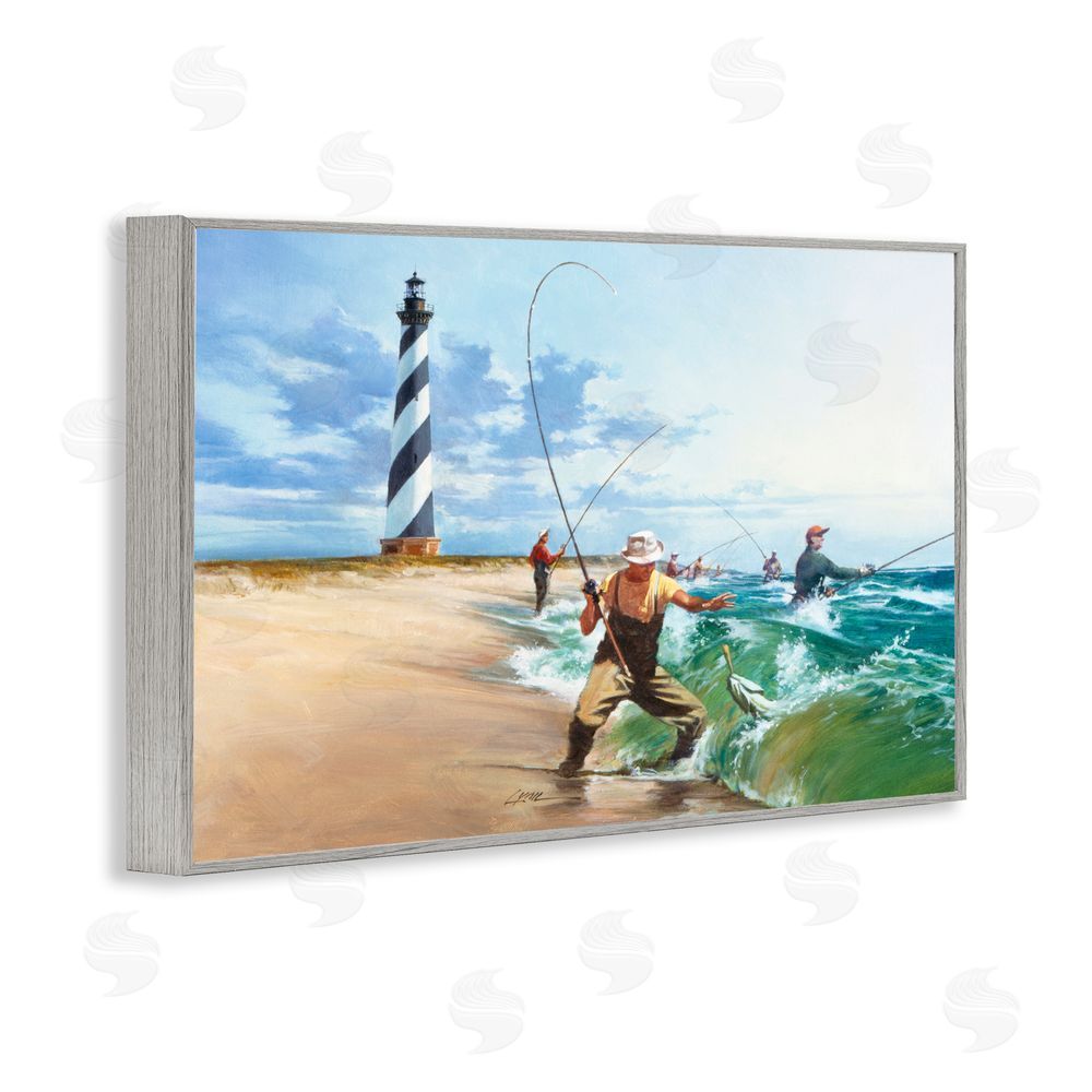 Wind River Studios Cape Hatteras Fishermen Gray Framed Giclee Print Wall Art