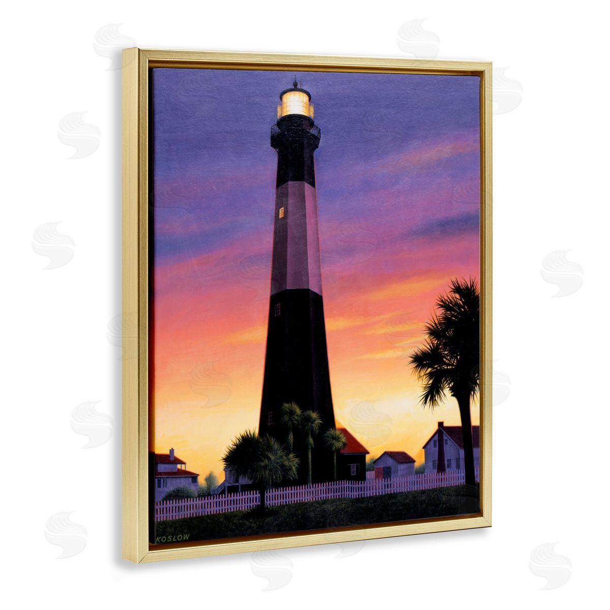 Wind River Studios Georgia Tybee Island Lighthouse Gold Floating Frame Canvas Wall Art Print