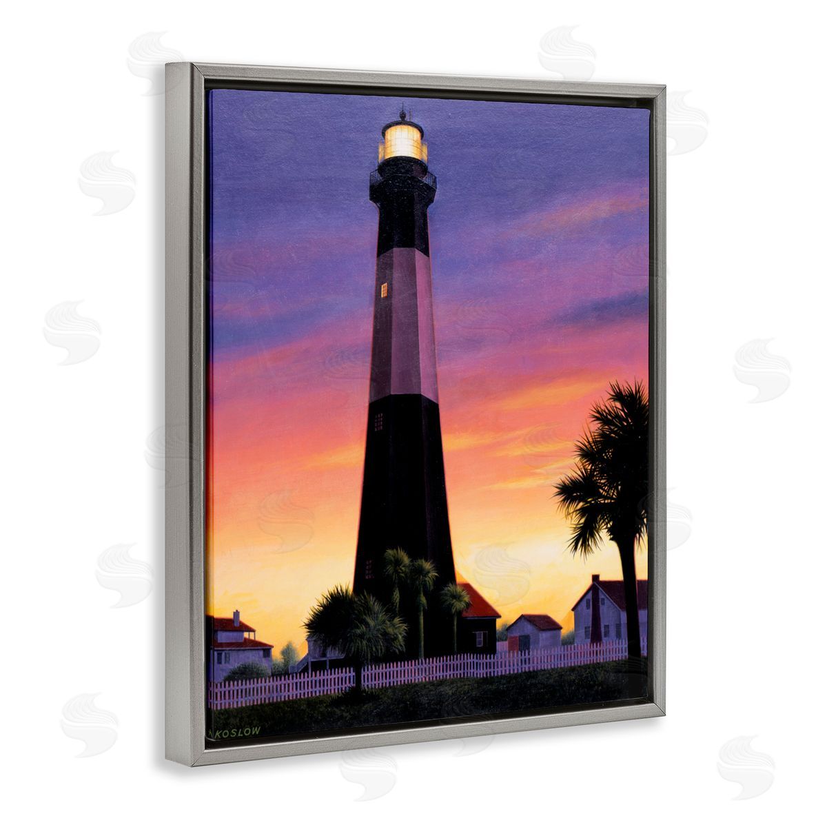 Wind River Studios Georgia Tybee Island Lighthouse Gray Floating Frame Canvas Wall Art Print