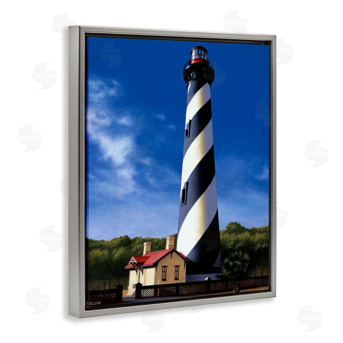 Wind River Studios St. Augustine Lighthouse Gray Floating Frame Canvas Wall Art Print