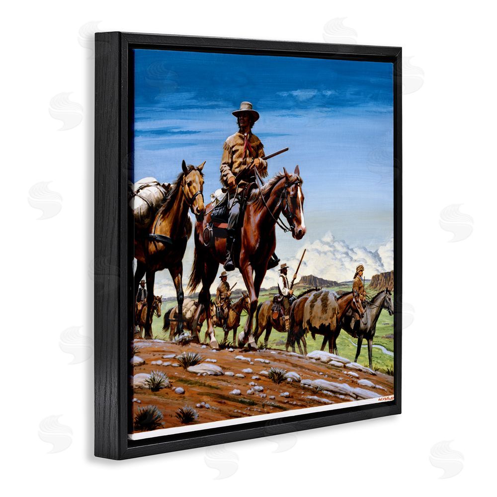 Wind River Studios Santa Fe Trail Cowboys Black Floating Frame Canvas Wall Art Print