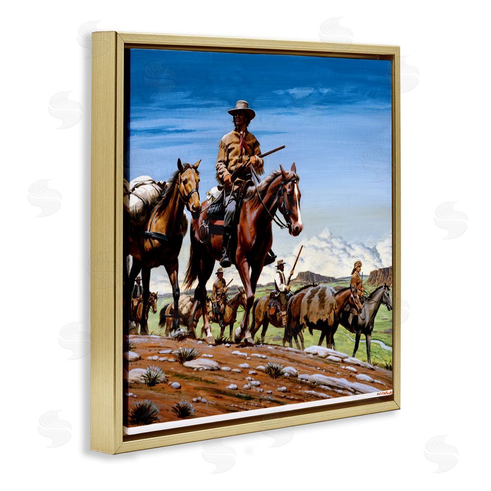 Wind River Studios Santa Fe Trail Cowboys Gold Floating Frame Canvas Wall Art Print