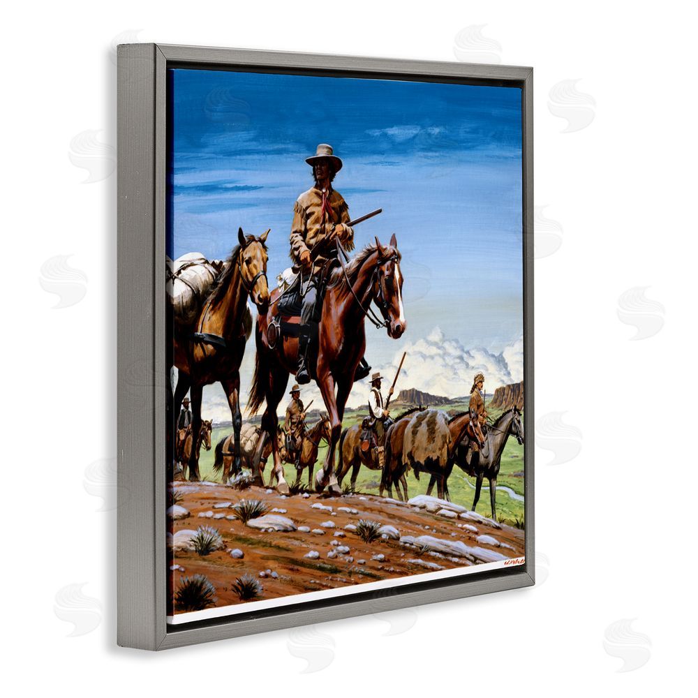 Wind River Studios Santa Fe Trail Cowboys Gray Floating Frame Canvas Wall Art Print