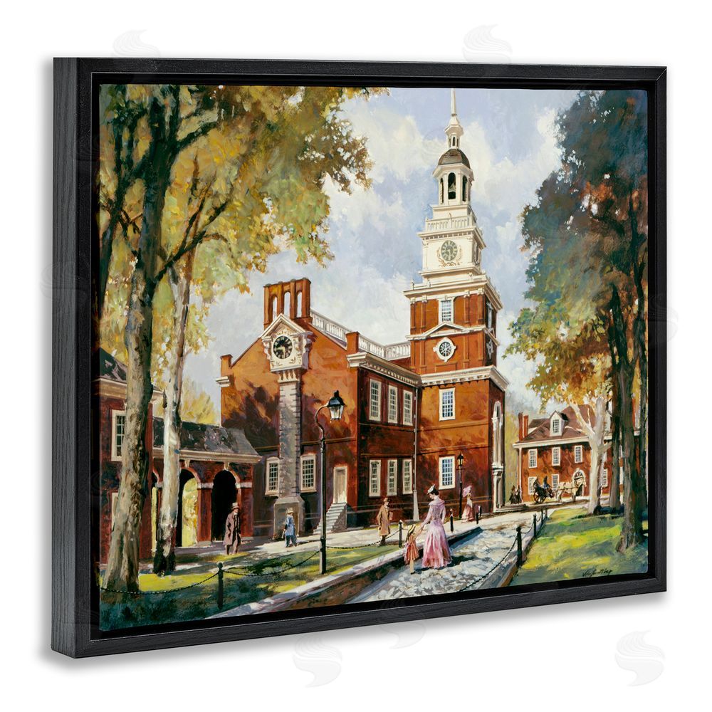 Wind River Studios Independence Hall Colonial Times Black Floating Frame Canvas Wall Art Print