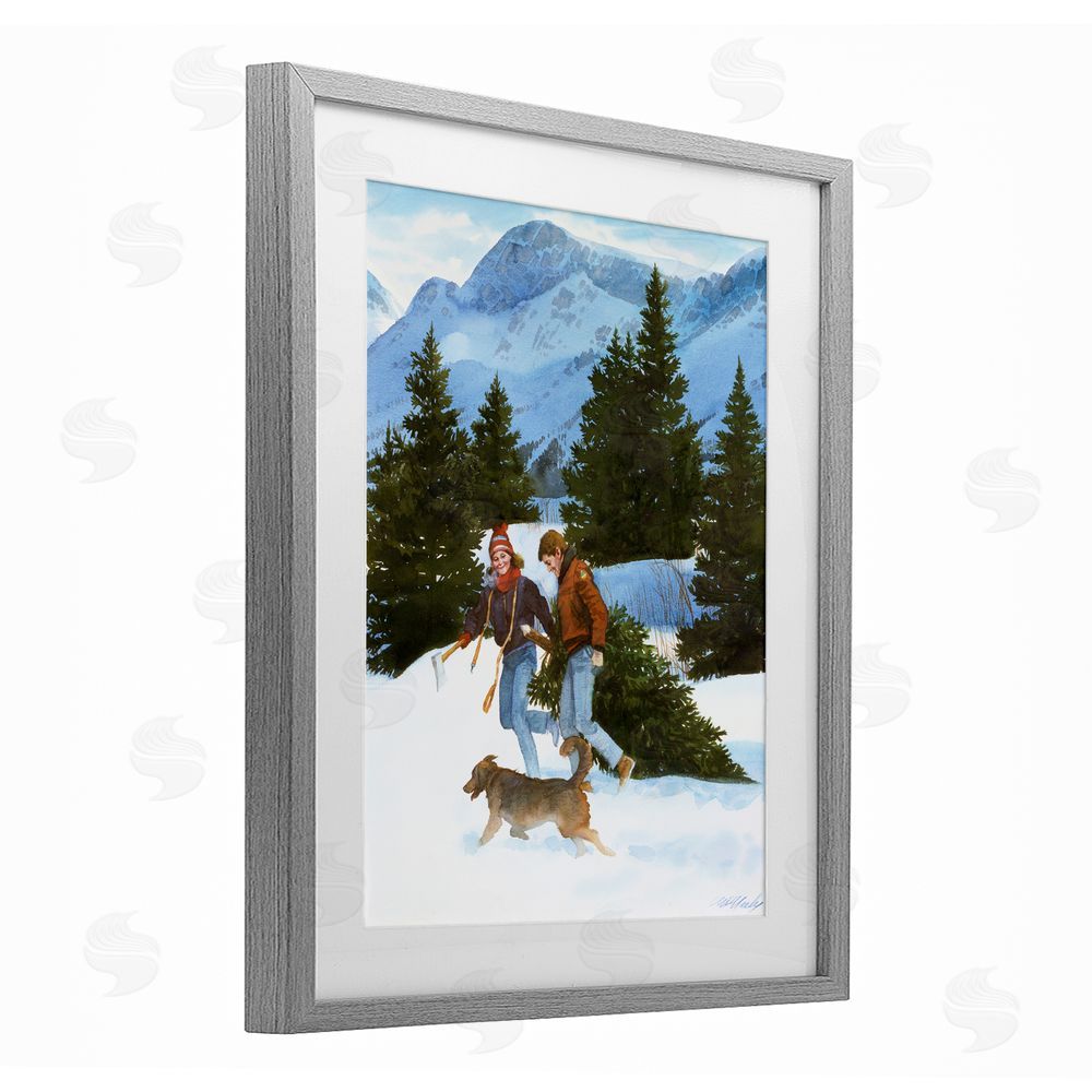 Wind River Studios Couple Bringing Home Tree Gray Framed Print Under Glass Wall Art