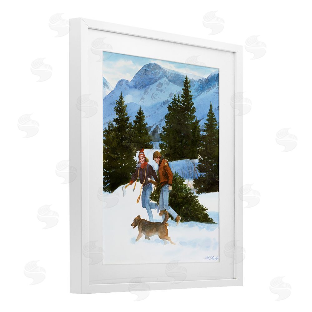 Wind River Studios Couple Bringing Home Tree White Framed Print Under Glass Wall Art