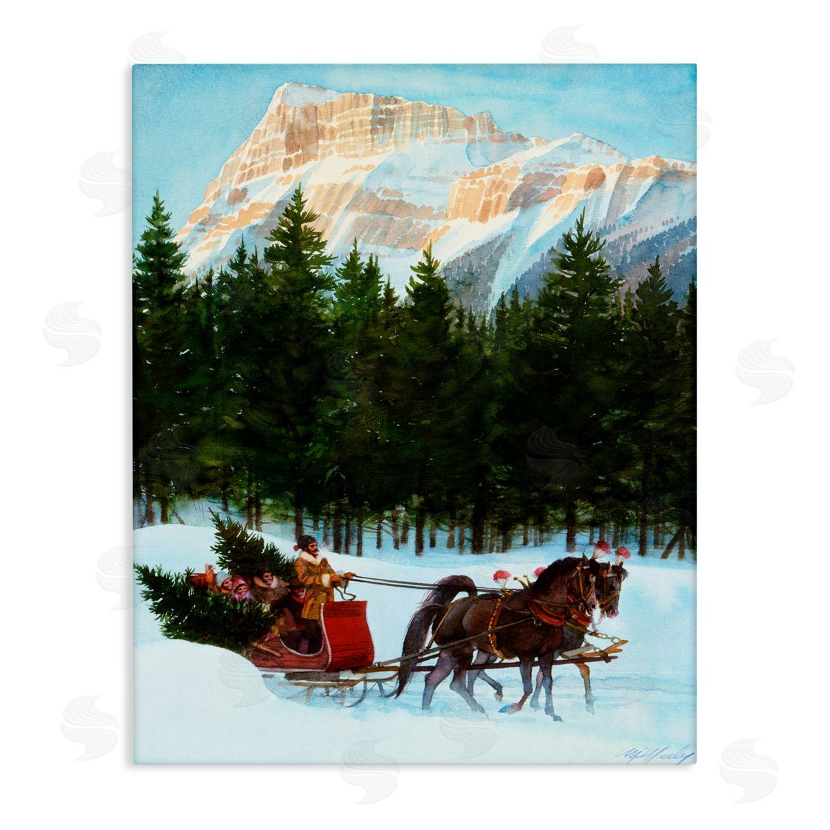 Wind River Studios Sleigh Ride Carrying Trees Stretched Canvas Wall Art Print