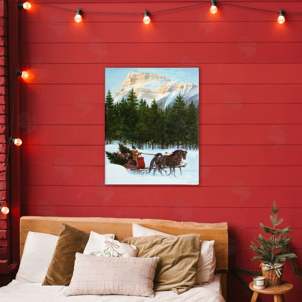 Wind River Studios Sleigh Ride Carrying Trees Stretched Canvas Wall Art Print in Room