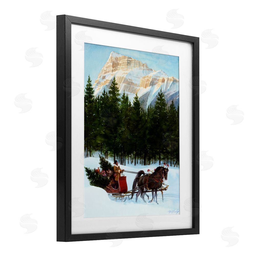 Wind River Studios Sleigh Ride Carrying Trees Black Framed Print Under Glass Wall Art