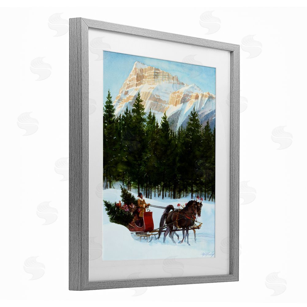 Wind River Studios Sleigh Ride Carrying Trees Gray Framed Print Under Glass Wall Art