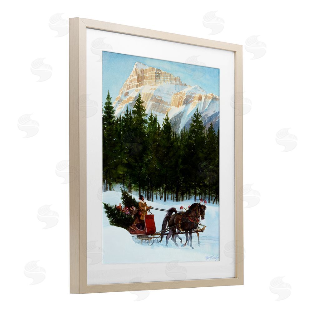Wind River Studios Sleigh Ride Carrying Trees Brown Framed Print Under Glass Wall Art