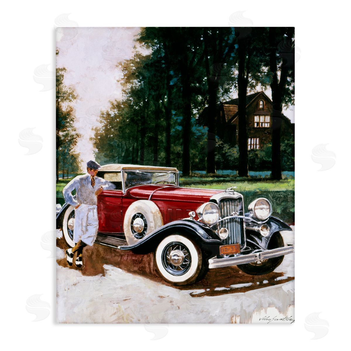 Wind River Studios Retro Convertible Coupe & Driver Stretched Canvas Wall Art Print