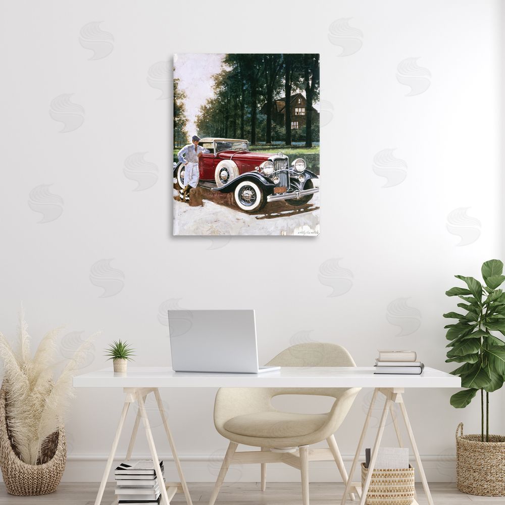 Wind River Studios Retro Convertible Coupe & Driver Stretched Canvas Wall Art Print in Room