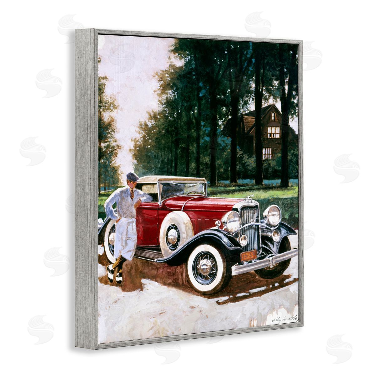 Wind River Studios Retro Convertible Coupe & Driver Gray Framed Giclee Print Wall Art