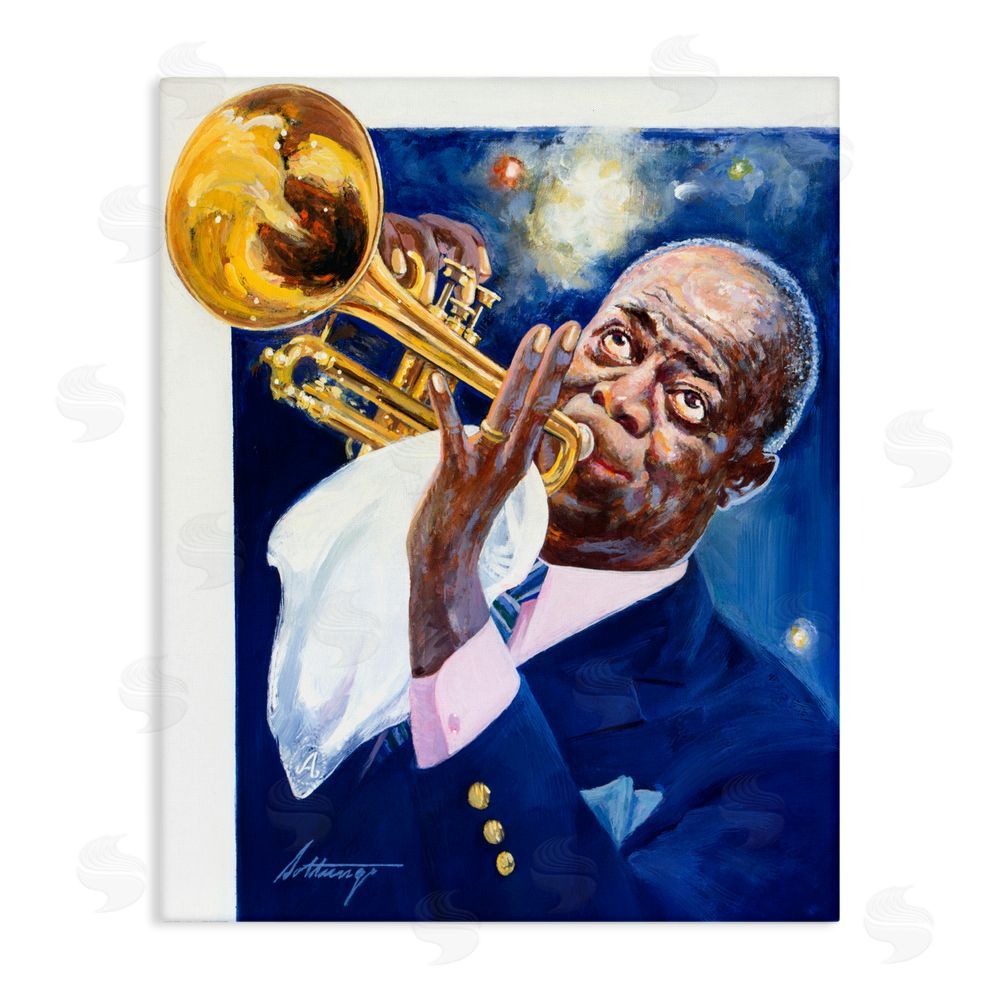 Wind River Studios Louis Armstrong Portrait Stretched Canvas Wall Art Print