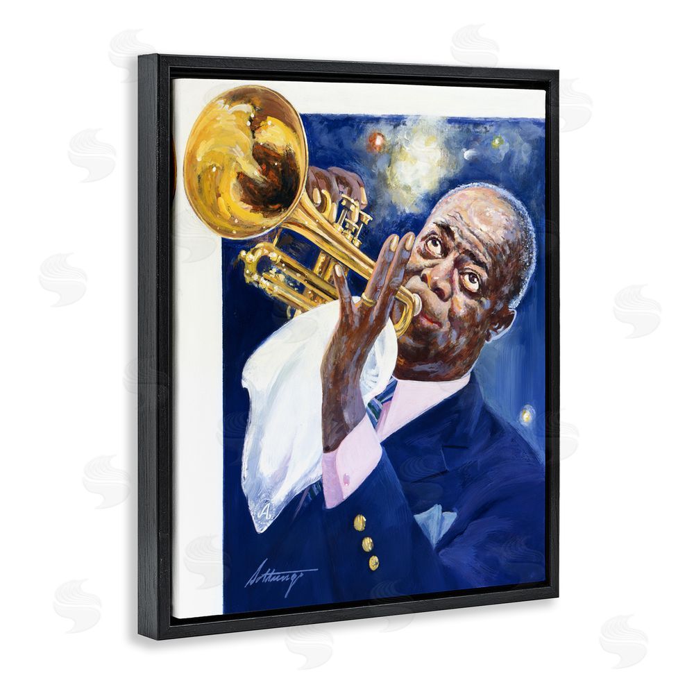Wind River Studios Louis Armstrong Portrait Black Floating Frame Canvas Wall Art Print