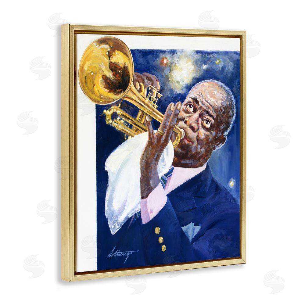 Wind River Studios Louis Armstrong Portrait Gold Floating Frame Canvas Wall Art Print