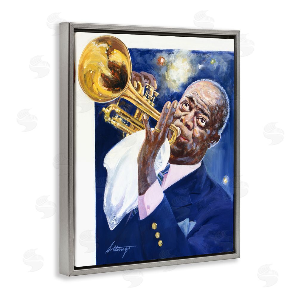 Wind River Studios Louis Armstrong Portrait Gray Floating Frame Canvas Wall Art Print