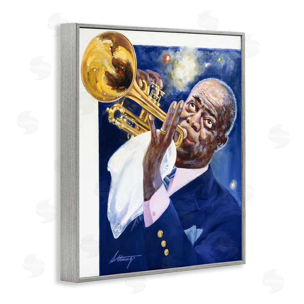 Wind River Studios Louis Armstrong Portrait Gray Framed Giclee Print Wall Art