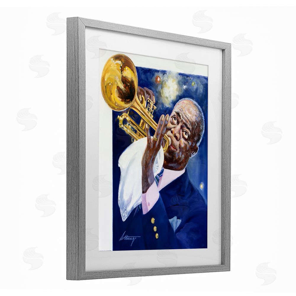 Wind River Studios Louis Armstrong Portrait Gray Framed Print Under Glass Wall Art