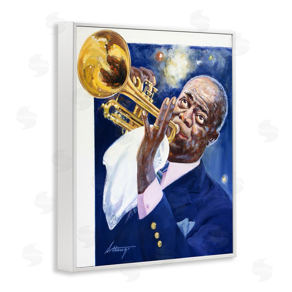 Wind River Studios Louis Armstrong Portrait White Framed Giclee Print Wall Art