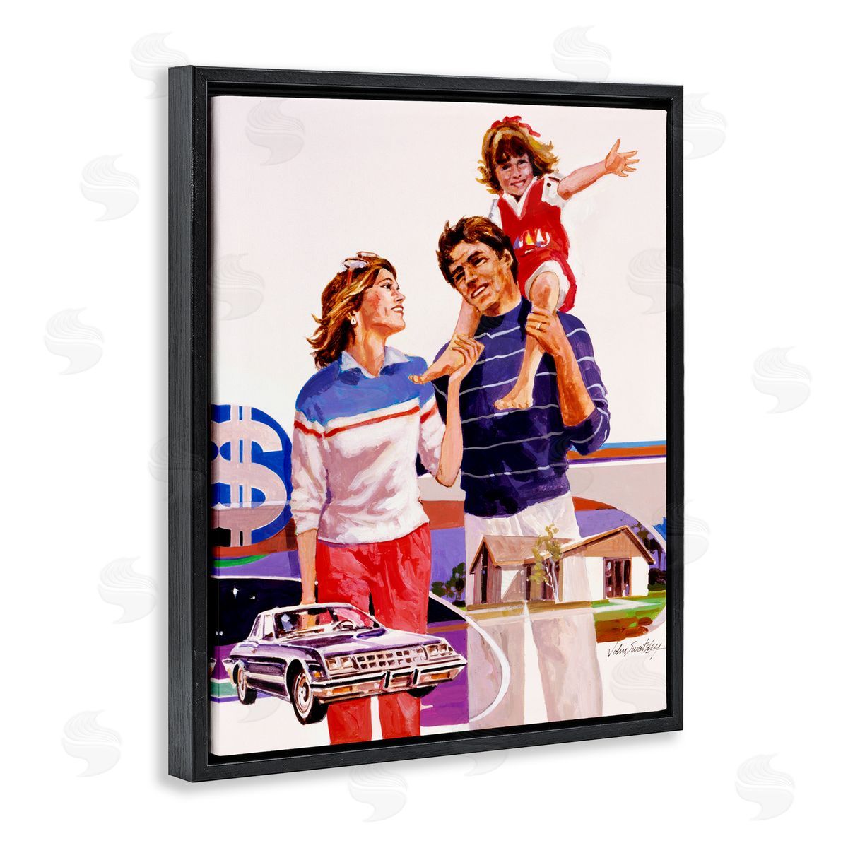 Wind River Studios Retro Family Nostalgia Portrait Black Floating Frame Canvas Wall Art Print