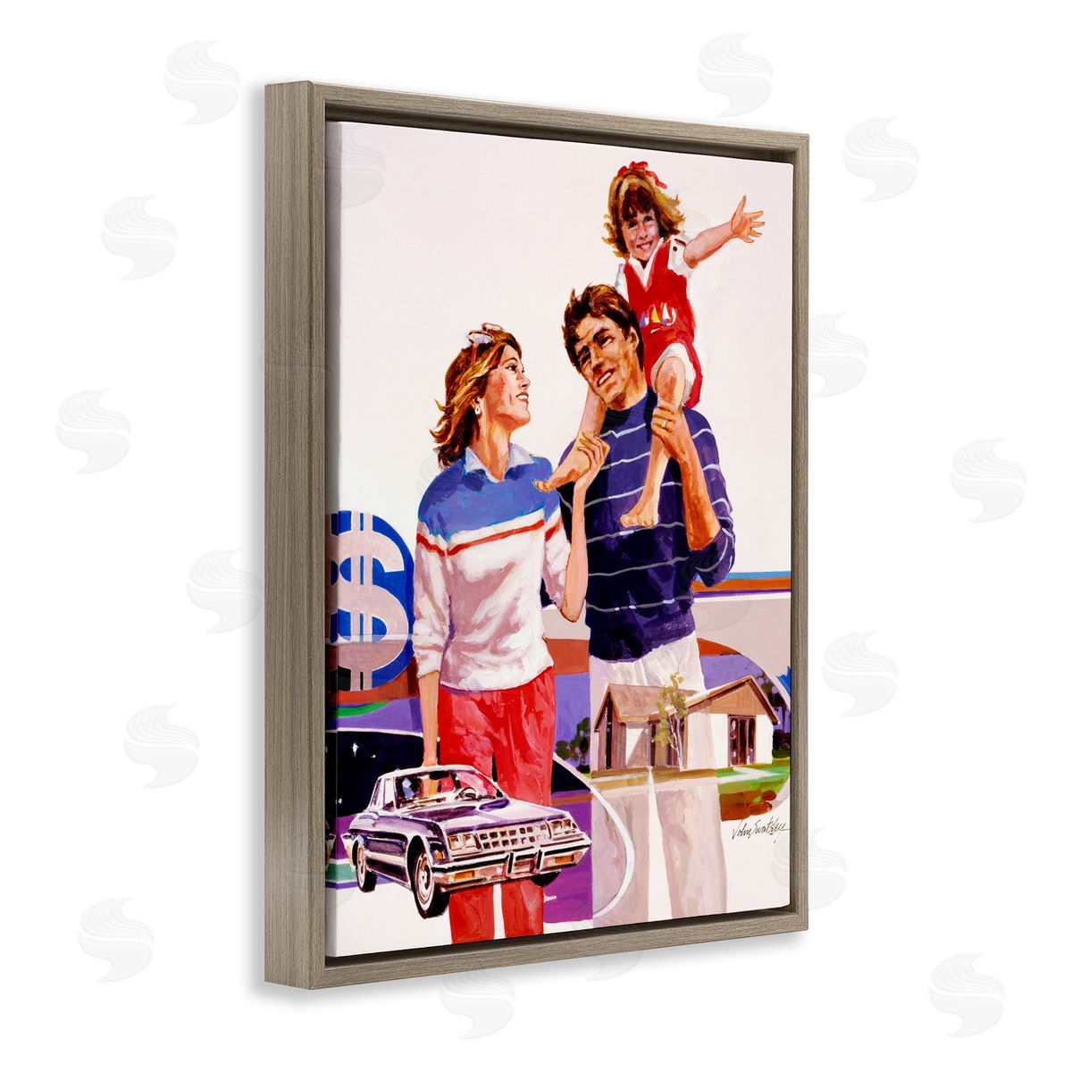 Wind River Studios Retro Family Nostalgia Portrait Brown Floating Frame Canvas Wall Art Print