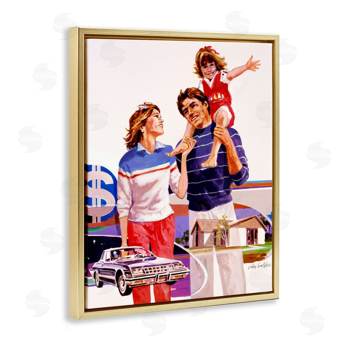 Wind River Studios Retro Family Nostalgia Portrait Gold Floating Frame Canvas Wall Art Print