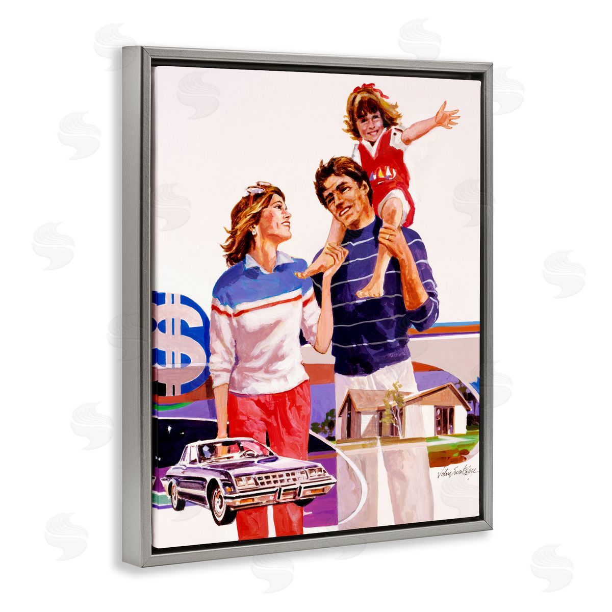 Wind River Studios Retro Family Nostalgia Portrait Gray Floating Frame Canvas Wall Art Print