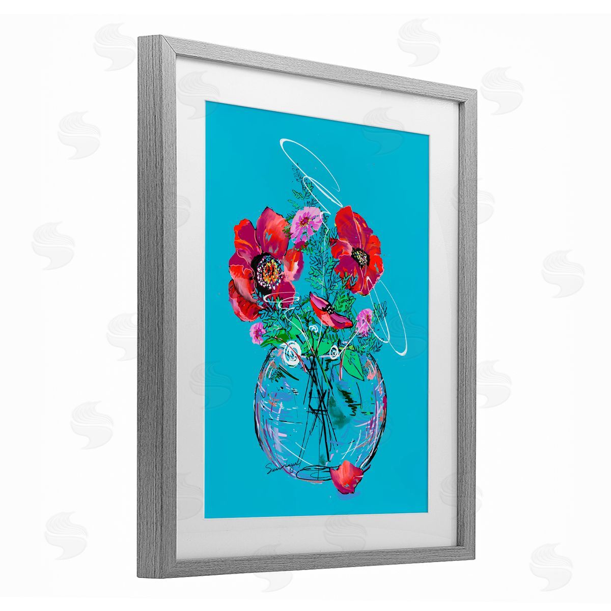 Susan Lugar Vivid Poppies in Clear Vase Canvas Wall Art Print