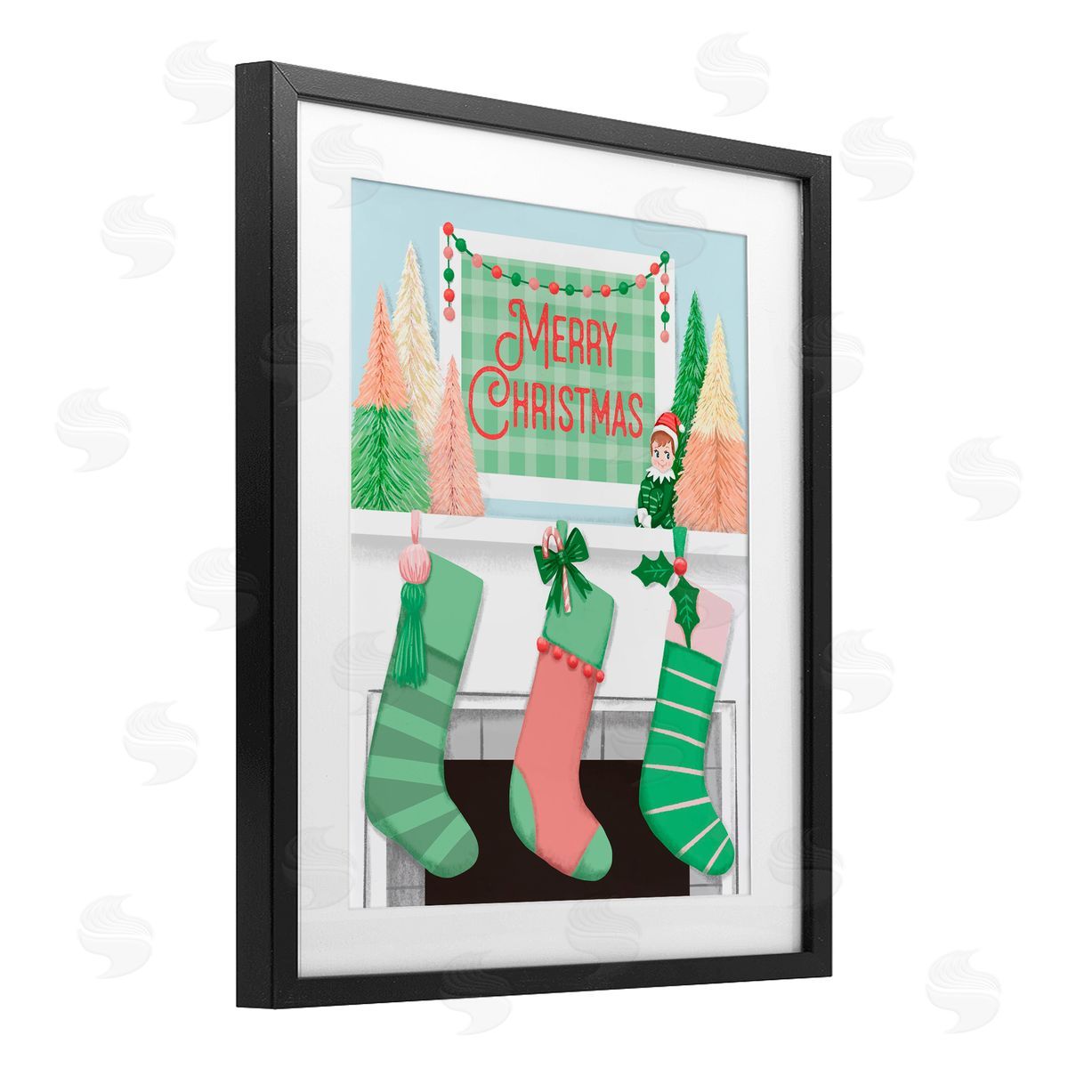 Jilly Jack Designs Merry Christmas Green Stockings Canvas Wall Art Print
