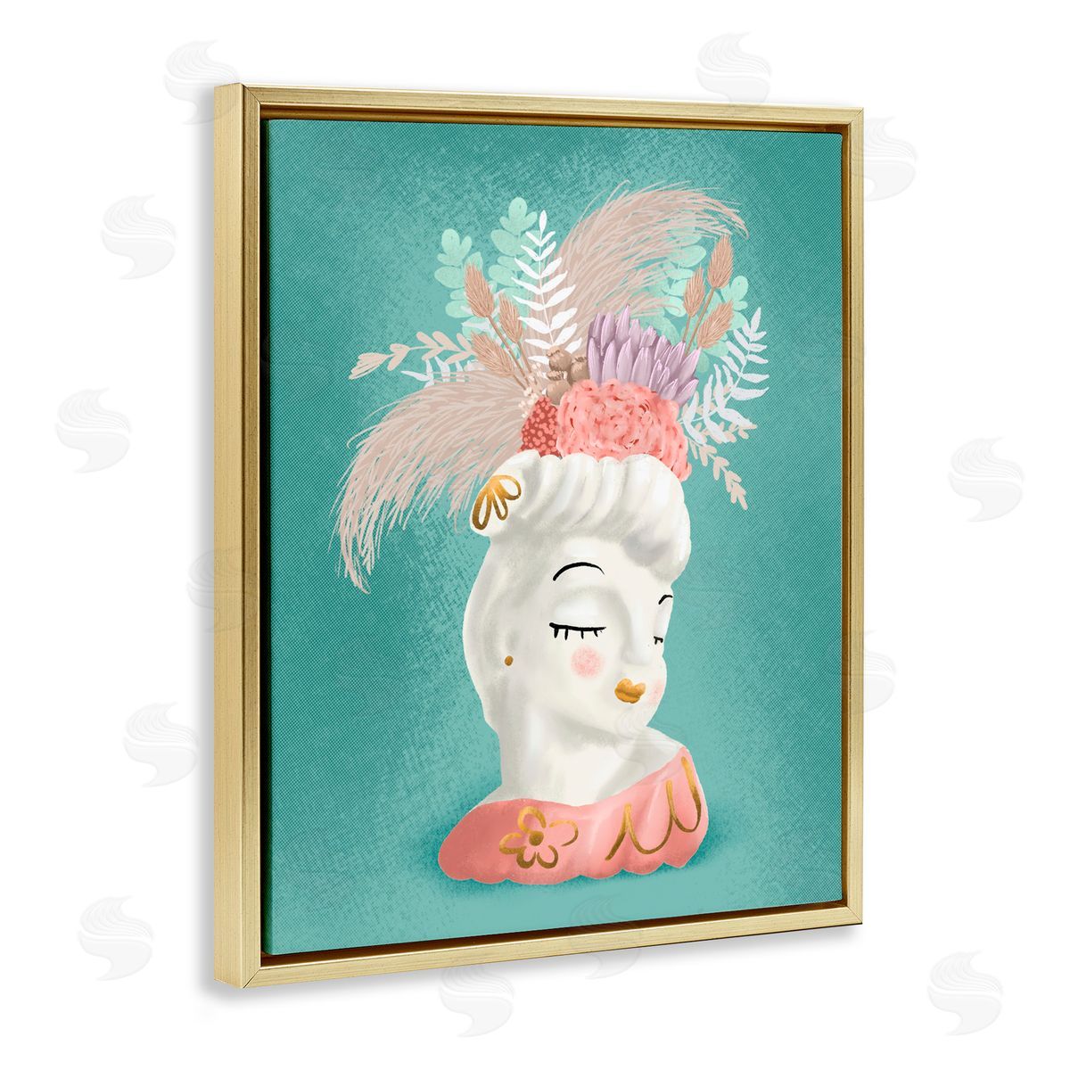 Jilly Jack Designs Vintage Lady with Boho Flowers Canvas Wall Art Print