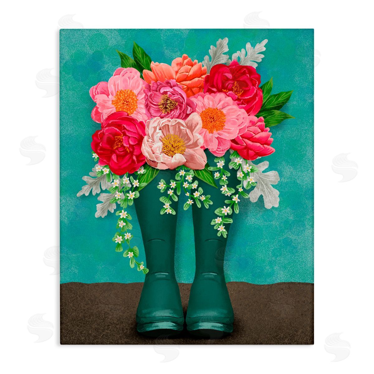 Jilly Jack Designs Peony Rain Boots Bundle Canvas Wall Art Print