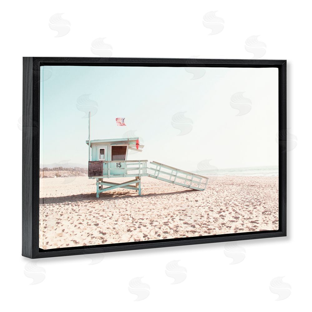 Sisi and Seb Lifeguard Hut Sunny Day Black Floating Frame Canvas Wall Art Print