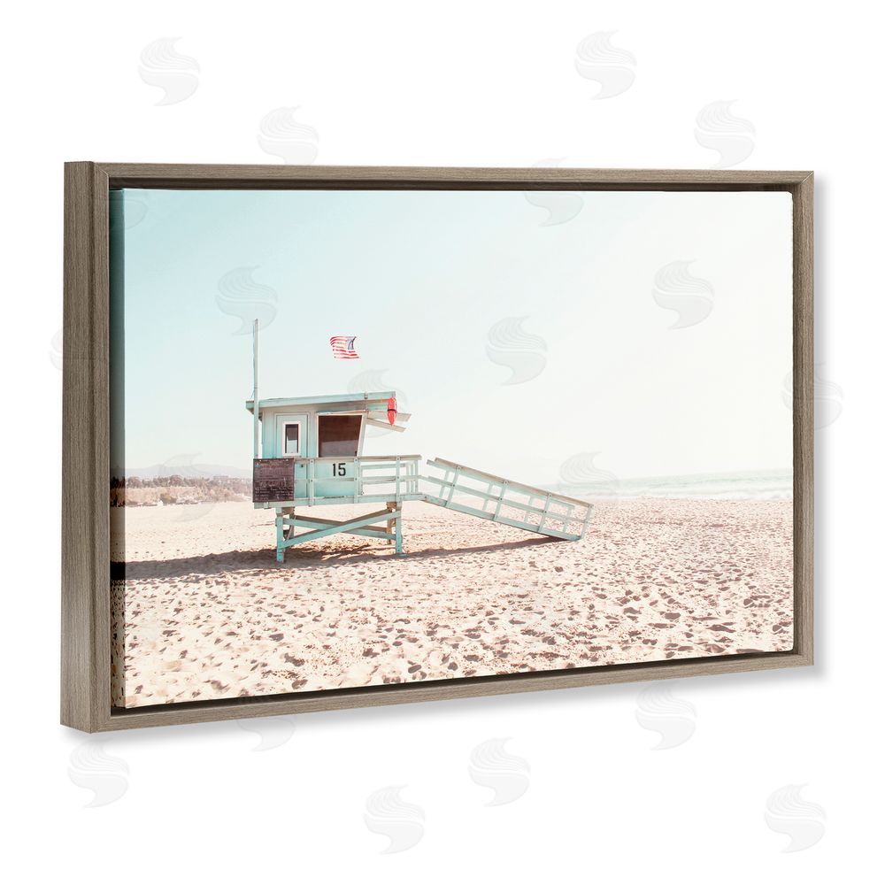 Sisi and Seb Lifeguard Hut Sunny Day Brown Floating Frame Canvas Wall Art Print