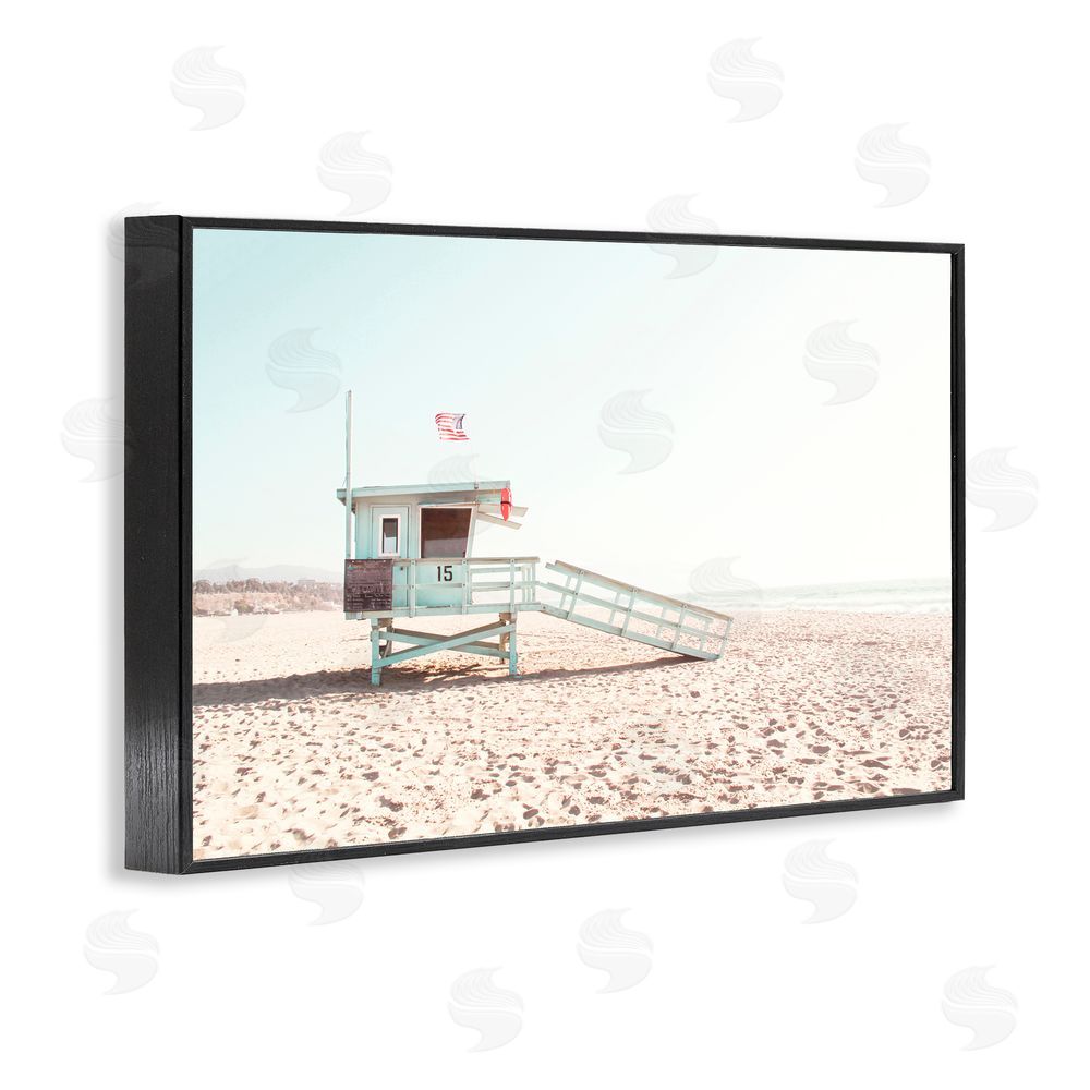 Sisi and Seb Lifeguard Hut Sunny Day Black Framed Giclee Print Wall Art