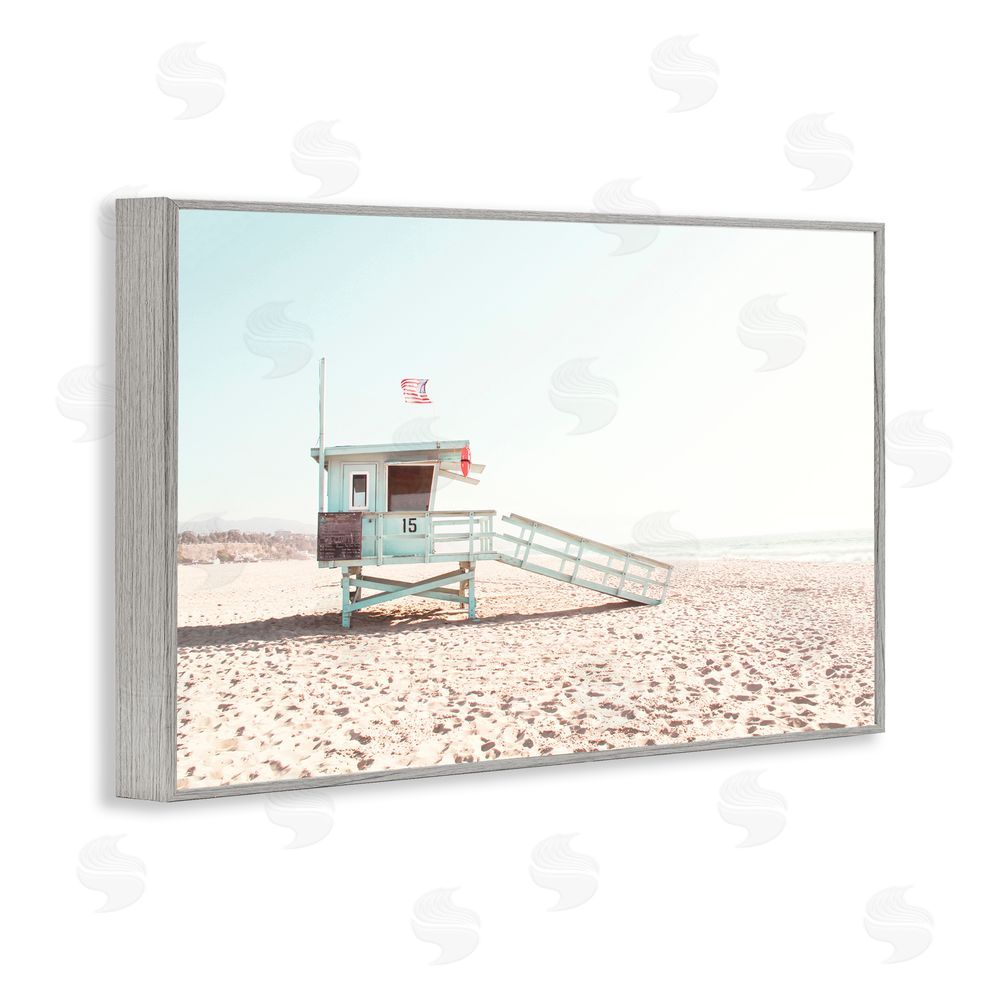 Sisi and Seb Lifeguard Hut Sunny Day Gray Framed Giclee Print Wall Art