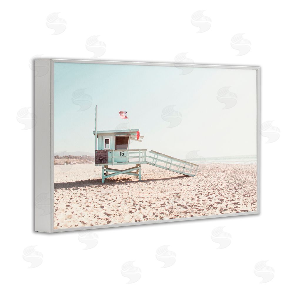Sisi and Seb Lifeguard Hut Sunny Day White Framed Giclee Print Wall Art