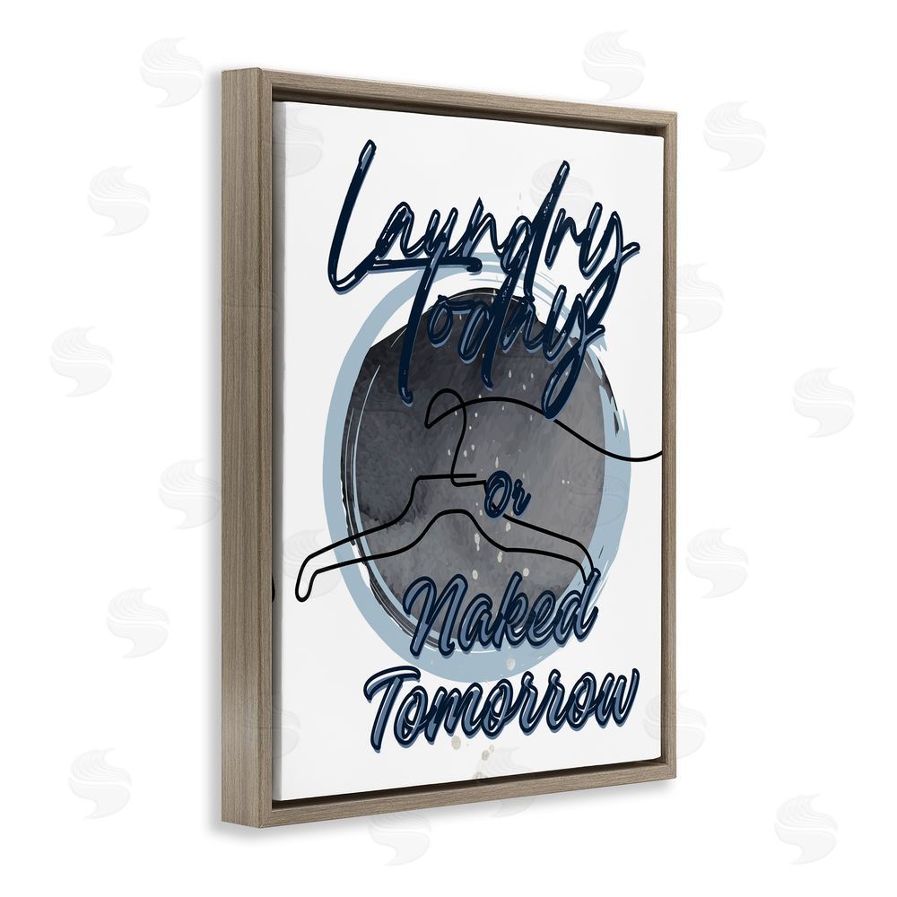 Jesse Keith Laundry Phrase with Hanger Contour Brown Floating Frame Canvas Wall Art Print