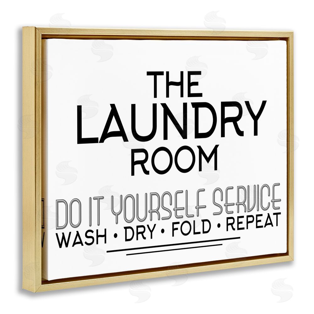 Kim Allen Do It Yourself Laundry Minimal Gold Floating Frame Canvas Wall Art Print