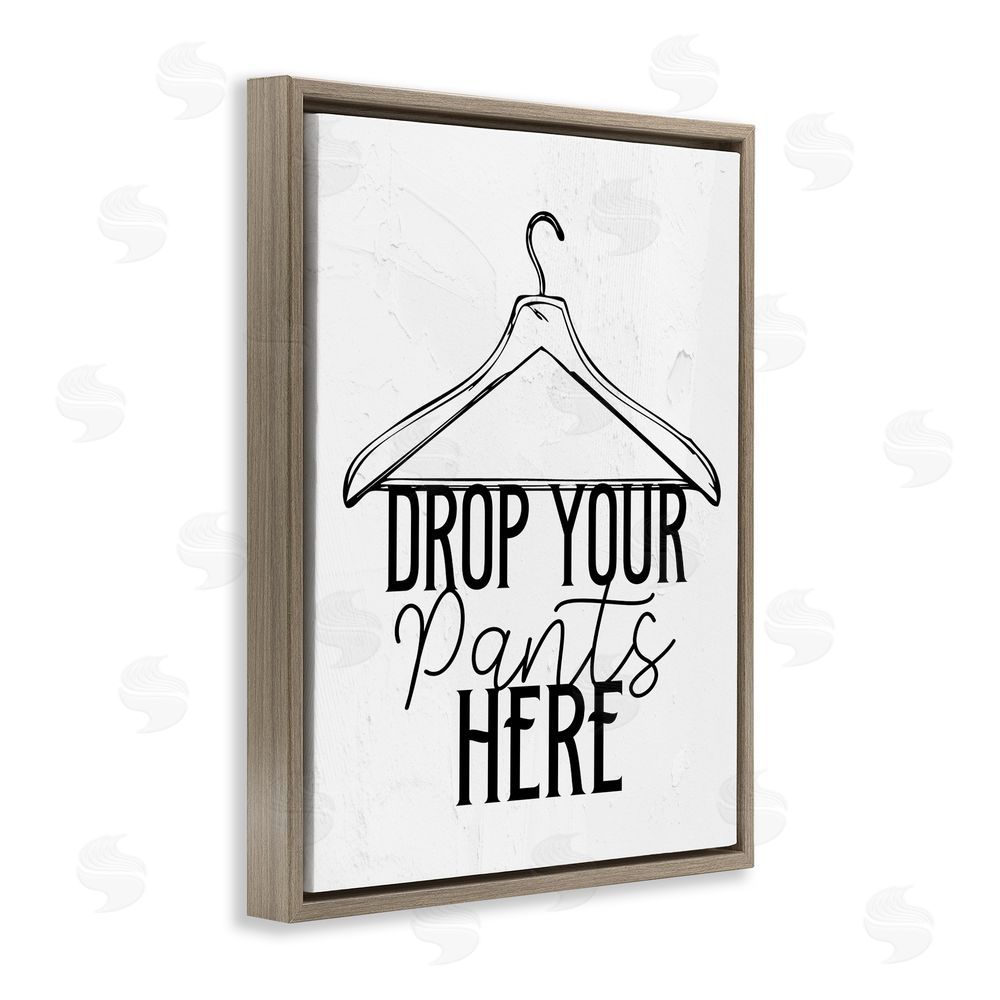Kim Allen Drop Pants Here with Hanger Brown Floating Frame Canvas Wall Art Print